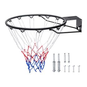 Basketball Rim, Wall Door Mounted Basketball Hoop, Heavy Duty Q235 Basketball Flex Rim Goal Replacement with Net and Double Spring
