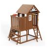 Outdoor Wooden Playhouse, Modern Cedar Playhouse for Age 2-8 Years Kids, Garden Games Cottage, Country Style Cedar Playhouse with Slide, Ladder
