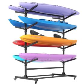 82"H Kayak Storage Rack, Heavy Duty Freestanding Kayak Storage Rack Ã¢â‚¬â€œ Adjustable 8 Kayak Stand with Wheels for Garage, Indoor & Outdoor Use