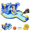 8 in1 Inflatable slide water park trampoline bouncing house outdoor garden with Dolphin sprinkler & Target games & Water gun & Basketball