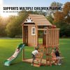 Outdoor Wooden Playhouse, Modern Cedar Playhouse for Age 2-8 Years Kids, Garden Games Cottage, Country Style Cedar Playhouse with Slide, Ladder
