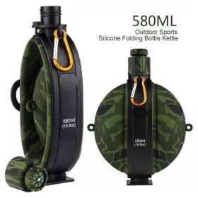 Collapsible Military Water Bottle Silicone Water Kettle Canteen with Compass Foldable Water Bottle for Traveling Hiking Camping (Color: A2)
